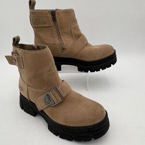 UGG Ashton Short Boots Women's Suede Boots Beige Waterproof Zip Size 7 Eur 38